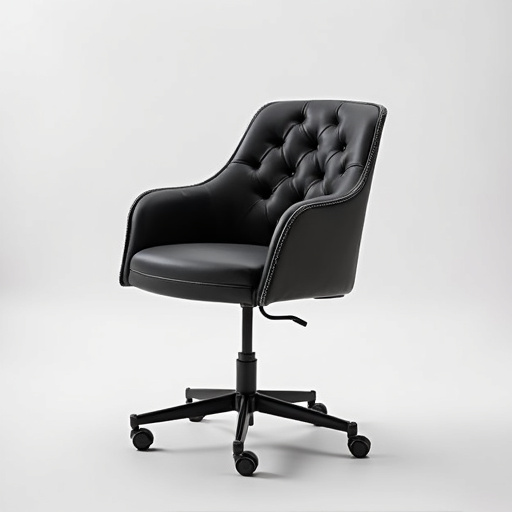 Elegant Black Faux Leather Armless Office Chair – Modern Tufted Design