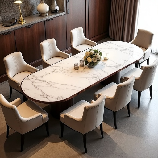 Luxurious Marble-Effect Oval Dining Table for 8 – Modern Chinese Style