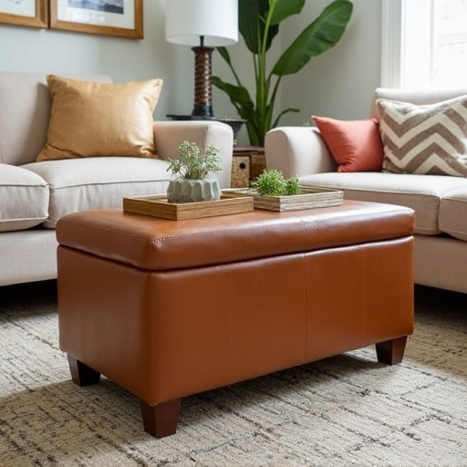 Multi-Functional Tan Storage Ottoman with Tray
