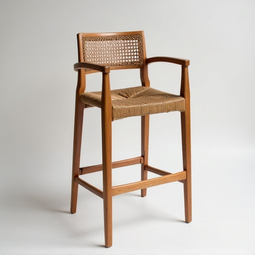 Solid Wood Rattan Kitchen Counter & Bar Chair – Modern Minimalist Style with Handrails